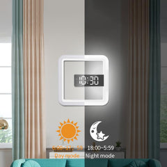 LED Wall Clock Remote Control Digital Wall Clock Creative LED Mirror Wall Clock With Alarm/Temperature Ring Multicolor Light