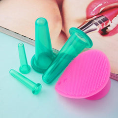 New 5pcs/set Silicone Face Eye Cupping Jar Facial Lifting Massage Cups With Cleansing Brush Facial Cups Skin Beauty Health Care!