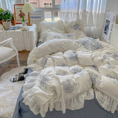 Yickyue Secret Garden French Retro Embroidery All Cotton Washed Cotton Four-Piece Cotton Quilt Cover Bed Sheet Bed