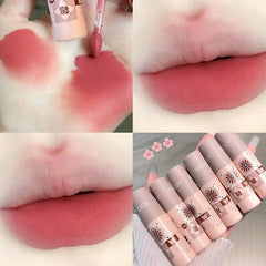Yickyue Nued Pink Matte Lip Gloss Non-Stick Cup Soft Mist Lip Mud Waterproof Lasting Moisturizing Sexy Lipstick Lips Makeup Cosmetics