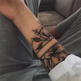 YICKYUE - New Black Flower Temporary Tattoo Stickers Female Waterproof Sexy Fashion Cool Ring Art Fake Tattoo Flower Arm Tattoo Stickers