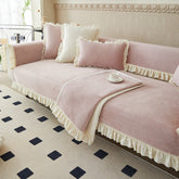 Yickyue New Solid Color Super Soft Plush Lotus Leaf Skirt Sofa Cushion Korean Style Small Fresh Non-slip Sofa Cushion Towel