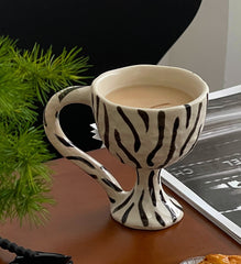 YICKYUE - Korean Hand-painted Mug Design Ceramic Coffee Cup Breakfast Milk Mug Funny Ceramic Cup Gift Striped Leopard Decorative Cup