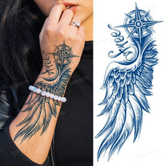 YICKYUE - Semi-permanent Juice Waterproof Temporary Tattoos Wings Cross Fox Sexy Body Art Tattoo Sticker Arm Sleeve Fake Tatoo Women Men