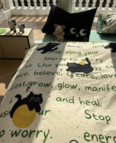 YICKYUE - Cute fashion black cat green letter bedding set kid,twin full queen modern cotton home textile bed sheet pillow case quilt cover