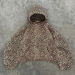 Hearujoy 90s Streetwear Y2K Retro 2 Piece Set Leopard Pattern Streetwear Men Women Trendy Harajuku Boxy Pullover Zipper Hoodie Oversized Track Pants Set