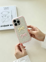 YICKYUE - ins Cartoon Colorful Dots 3D Pink Yellow Bow Bead Bracelet Phone Case for iPhone 16 15 14 13 Pro Max Back Cover Fund