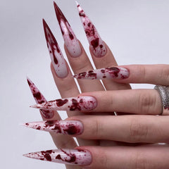 YICKYUE - Halloween Wear Nails Scarlet Halloween Nail Art Long Pointed Nails 24 Pieces Press on Nails