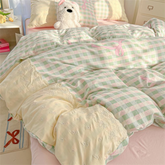 YICKYUE - Korean Princess Style French Princess Style Four-Piece Bed Set Hollow Lace Quilt Cover Bed Sheet Bed Skirt Bedding Three-Piece