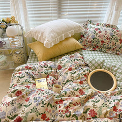 Fresh Small Cherry Cotton Four-Piece Lace Cotton Quilt Cover 1.5 M1.8 Bed Sheet Soft Bedding