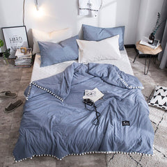 Summer Gray Air Condition Quilts duvet with little white Pompons bed linens Washed cotton throw blankets Solid bedding #s
