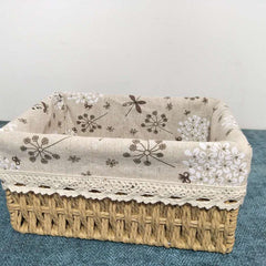 Storage basket straw woven wind rattan wicker basket desktop storage box fabric cosmetics woven storage basket