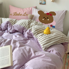 YICKYUE - Super Soft Cloud Wash Cotton Four-Piece Set of Student Dormitory Three-Piece Set of Bed Bamboo Cartoon Bedding Set