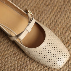 YICKYUE - Plus size 34-41 women's hollow-out sheepskin sweet bowtie metal buckle slip-on pumps 4cm thick med heel elegant ladies heels hot
