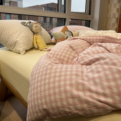 Yickyue Plaid Aesthetic Duvet Cover Luxury Hotell Normal Nordic Bed Cover Cotton Kids Girl Vintage Neutral Sabanas Bed Set Blackpink