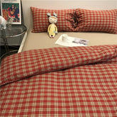 Yickyue Red Cotton Bed Sheets Luxury Nordic Plaid Aesthetic Full Duvet Cover Set Exotic Princess Vintage Fairy Cama Bedding Home Decor