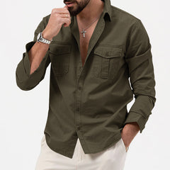 Hearujoy Spring Autumn Men's Casual Shirts Multi Pocket Long Sleeve Lapel Button Cardigan Top Fashion Safari Style Shirt Clothing For Men