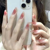 Yickyue Press On Nails With Adhesive Strips Pink Fake Nails Sweet Style Long Paragraph Manicure Save Time False Tip Nails Charms