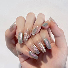 YICKYUE - Blue Mermaid Handmade Press on Nails Wearing Armor Radiant Lightning Minimally Elegant Nail Art Fake Nail