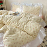 Gentle Floral Print Bedskirt Bedding Sets Skin Friendly Comfortable Duvet Cover Set with Lace Romantic Bedclothes for Girls