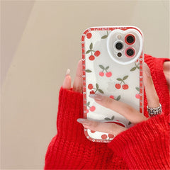 Lovely Cherry Strawberry Phone Case For iPhone 11 12 13 Pro Max XR XS Max X Love Heart Camera Protection Clear Silicone Bumper