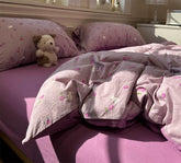 YICKYUE - Cute cartoon rabbit cherry bedding set,twin full queen kawaii purple knit cotton home textile bed sheet pillow case quilt cover