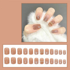 24PCS Sweet Fake Nails press on Crystal Pearl Full Cover Midi Nails Suitable Fairy Girls Decor Wearable nail tips free shipping