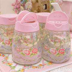 Yickyue Pink Retro Seasoning Bottle Bow Lace Glass Home Kitchen Storage Organization Spice Pepper Salt Bottle Table Decor Pepper Jars