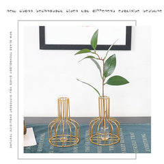 W&G Retro Iron Line Vase Hydroponic Plant Flower Vase Metal Plant Holder Nordic Styles Tabletop Home Decoration Modern