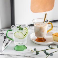 Nordic ins style simple glass creative color handle splicing high foot hot water cup transparent wine mug beverage coffee cup