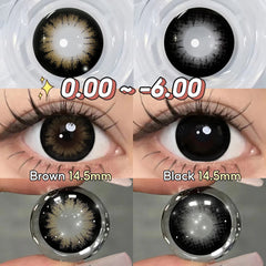 YICKYUE (0.00~-6.00) Powered Contact Lenses With Grade Big Eyes Color Contact Lens for Eyes Beauty Cosmetic Color Lens 6 Months