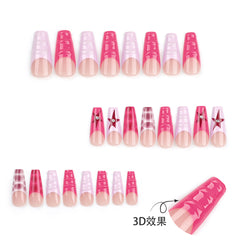YICKYUE - 24pcs French Five-pointed Star fake nails Wearing Long y2k press on nails Small Diamond Nail Art Finished nails 3D Ripple Decor
