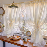 Yickyue French Cream Style Ruffled Lace Tulle Curtains Light Yellow Romantic Short Sheer Curtain For Living Room Bedroom Glass Door