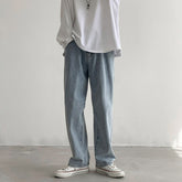 YICKYUE - AllSeason Casual Soft Men's Cool Boys Loose Jeans Straight Long Pants Button Zipper Solid Pocket Versatile Comfortable