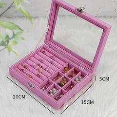 Korean Jewelry Box Clear Cover Storage Organizer Box Earrings Jewelry Bracelet Rings Box for Gift Cute Insert Foam Jewelry Box