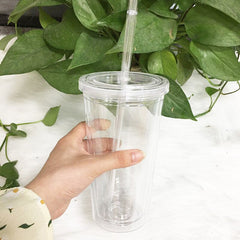 Clear Plastic Cup Tumbler with Flat Slotted Lid Reusable Water Bottle Double Wall Drink Cup With Straw Drinkware For Gifts