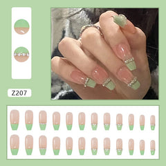 24pcs Detachable False Nails Ballerina Green Head Wearable Fake Nails Full Cover Nail Tips fake nail with design Manicure Tool
