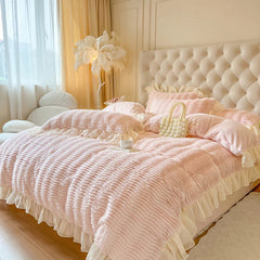 YICKYUE - Faux Rabbit fur Warm Fluffy Bedding Set for Winter Plush Duvet Cover Set Thickend Blanket Cover Sets With Bed Sheet Pillowcases