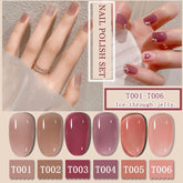 New 6 Colors/Set Gel Nail Polish Semi Permanent Transparent UV Gel Varnish Summer Jelly Color Nail Art Gel Lacquer Manicure