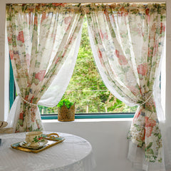 YICKYUE - American Pastoral Curtain Retro Double-layer Home Decoration Livingroom Bedroom Door Curtain Coffee Shop Kitchen Short Curtain