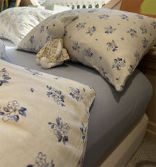 YICKYUE - Romantic pastoral flower blue bedding set,twin full queen king floral knit cotton home textile bed sheet pillow case quilt cover