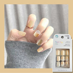 Creative Shiny Nails Art Fake Nail Tips Women Jump Color Press on Coffin Jelly Gum Short French Fake Nail Patch