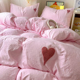 YICKYUE - Nordic Ins Bedding Set with Embroidery Solid Pink Single Queen Size Flat Sheet Quilt Duvet Cover No Filler Pillowcase Bed Linens