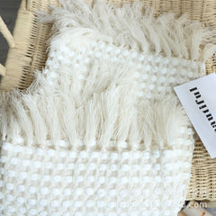 White Blanket for Bed Soft Blanket With Tassel Chenille Travel Shawl Blanket Sofa Chair Throw Blanket Chic Decor 27x200cm Manta