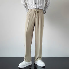 Hearujoy Korean Men Casual Suit Pants Elastic Waist Straight Wide leg Trousers Spring Autumn Fashion Youth Pant Streetwear High Quality