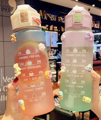 900ml Cute Plastic Sports Water Bottle Gradient Portable Water Cup Time Maker Scale Frosted Travel Outdoor School Drink Bottle