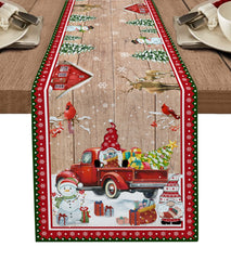 Yickyue Christmas Decoration Snowman Snowflake Dining Table Runner Washable Table Runner for Dining Table Wedding Country Decor