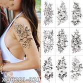 Small Full Arm Half Arm Tattoo Stickers Black And White Flower Painted Skull Flower Waterproof Temporary Tattoo Stickers