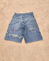Hearujoy Shorts Y2K Hip Hop Graphic Retro Blue Baggy Jeans Denim Gym Shorts Pants Mens Womens New High Waist Basketball Shorts
