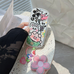 Yickyue Flower Pendant Air Bag Shockproof Phone Case For apple iPhone 14 Plus 11 12 13 Pro Max Soft Cover Cute Cartoon Pig Capa Keychain